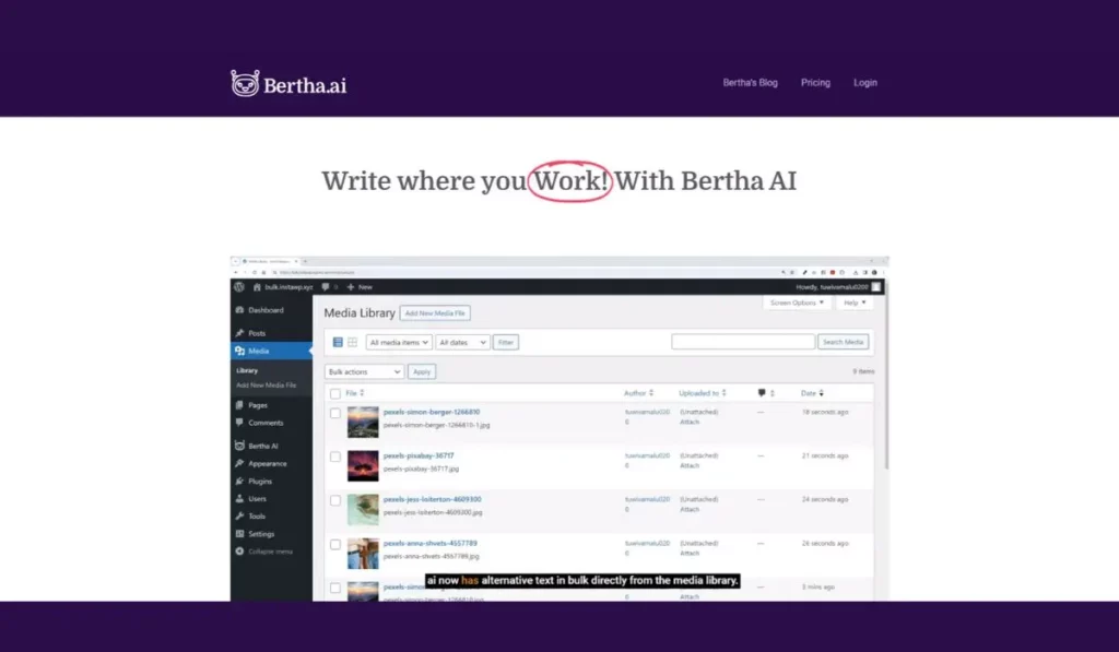 Bertha.ai כלי בינה מלאכותית ליצירת תוכן