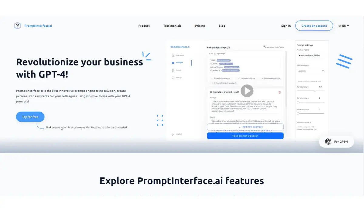 PromptInterface.ai כלי בינה מלאכותית ליצירת סוכני AI